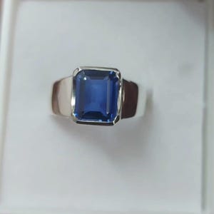 Blue Sapphire Ring | 925 Sterling Silver 10x8mm Gemstone Ring | Solid Silver Wedding & Promise Ring for Men | Blue Sapphire Jewelry For Him