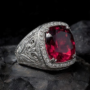 Octagon Ruby Men’s Ring, 925 Sterling Silver, May Birthstone, Faceted Gemstone, Handmade Jewelry