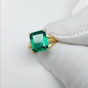 Emerald Ring - 925 Sterling Silver | Handmade Gold Plated Ring | Vintage Green Gemstone Ring | Wedding Anniversary | Mother&#39;s Day Gift |