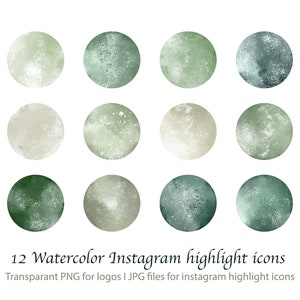 Watercolor Instagram Story Highlight Covers, Neutral Green, IG Highlight Icons, Social media Icons, Jpeg, PNG Branding,  sublimation files,