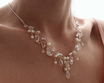 Braut Halskette, Perlenkette, Hochzeit Schmuck-Set, Kristallhalskette, Perlenohrringe, Braut Ohrringe, Hochzeit Halskette, Brautschmuck