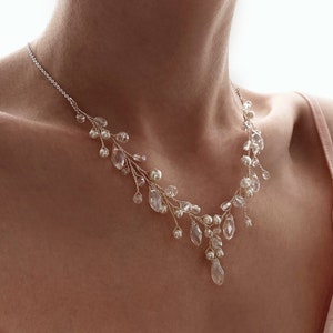 Bridal necklace, Pearl necklace, Wedding jewelry set, Crystal necklace, Pearl earrings, Bridal earrings, Wedding necklace, Bridal jewelry