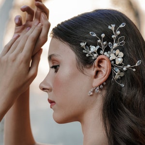 Brincos de pressão para casamento, brincos de pressão para noiva, brincos de pressão feitos à mão, brincos de pressão para noivas, brincos de pressão élficos para noivas, brinco de pressão com flor, brinco de pressão delicado, joias para noiva