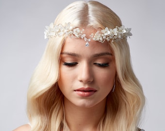 Bridal hair wreath with ivory flowers, bridal ivory wreath for hair, bridal headpiece ivory