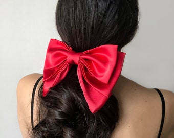 Satin bows, silk bow, Red satin bow, pink bow, mint color bow, black bow, bow hair clamp, hair clip, big red bow for hair