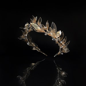 Couture Glas Krone imitieren, Brautkranz, High Fashion Kopfschmuck, griechischer Stil, Goldkrone, Hochzeit Haarschmuck, griechische Hochzeit