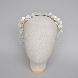 Wedding Birdcage veil with ivory flowers, Headband Birdcage veil image 3