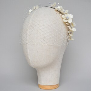 Wedding Birdcage veil with ivory flowers, Headband Birdcage veil image 5