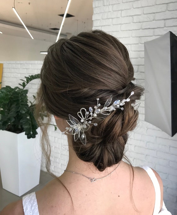 Hair Vine With Clear Glass Imitation Flower, Bridal Hair 