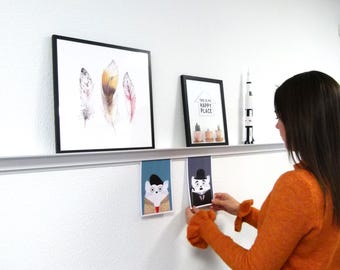 Wall Display Rail 6cm Picture Ledge for Kids Artwork, Photos & Recipes (200cm White) Incl. Fixings