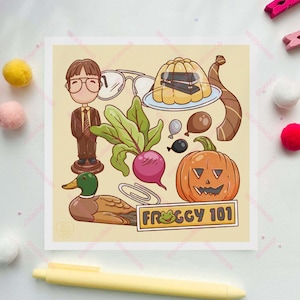 The Office Illustrated Art Print, program telewizyjny Scranton Dunder Mifflin Dwight Schrute Michael Scott Doodles, kwadrat, A5, A6, pocztówka ścienna