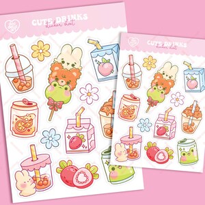 Foglio di adesivi per bevande carine - Carino Drink Snack Flower Planner Bullet Journal Diario Scrapbooking Decorazione - Adesivi lucidi o opachi