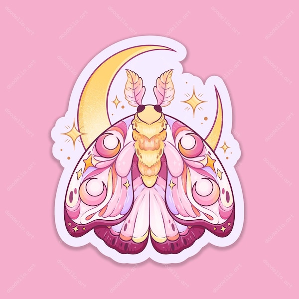 Magische Motte mit Mond Aufkleber, Pastell Hexenmotte Insekt Aufkleber, Kawaii Gruseliger Himmlischer Halbmond Aufkleber, Gestanzter funkelnder Aufkleber
