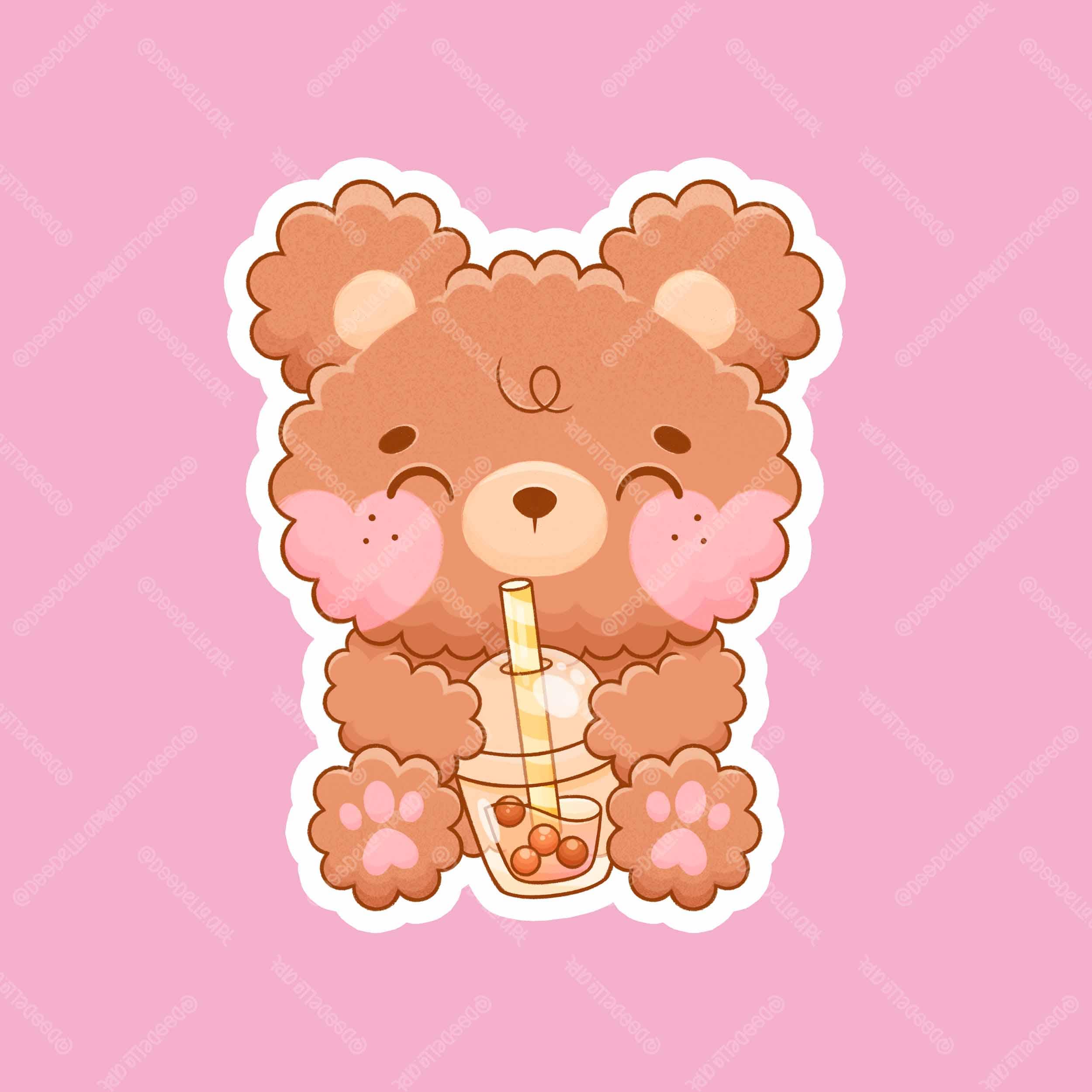 Milk Boba Tea Teddy Bear Sticker - Cute Kawaii Milk Bubble Boba