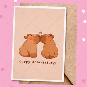 Capy Anniversary Capybara Greeting Card, Illustrated Cute Cappybara Couple Kissing Valentines Day Greeting Card, Blank A6 Postcard