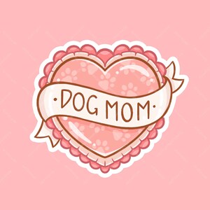 Adesivo a forma di cuore per mamma di cane, simpatico tatuaggio ispirato a forma di cuore a forma di conchiglia con nastro per amanti dei cani, proprietari di cani, mamme di cani, adesivo fustellato resistente alle intemperie, offerta BOGO