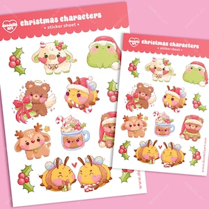Christmas Characters Sticker Sheet - Cute Kawaii Festive Chibi Animals Planner Bujo Diary Scrapbooking Decorating - Glossy or Matte Stickers