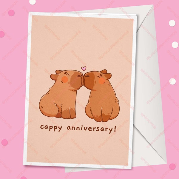 Capy Anniversary Capybara Greeting Card, Illustrated Cute Cappybara Couple Kissing Valentines Day Greeting Card, Blank A6 Postcard