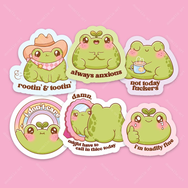 Sassy Frog Stickers, Rootin Tootin Cowboy, Always Anxious, Thicc Butt
