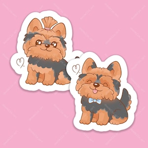 Sticker I Love My Yorkie, gestanste sticker Yorkshire Terrier jongen en meisje