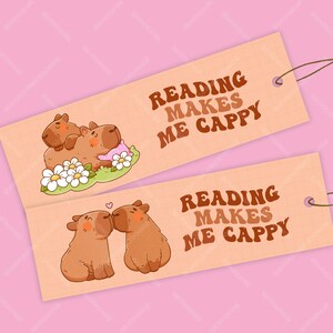 Cute Capybara Bookmarks - Reading Makes Me Cappy Book Mark - Book Lover Handmade Laminated Illustration and Quote Bookmark with Tassel