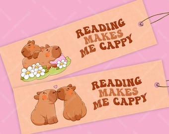 Cute Capybara Bookmarks - Reading Makes Me Cappy Book Mark - Book Lover Handmade Laminated Illustration and Quote Bookmark with Tassel