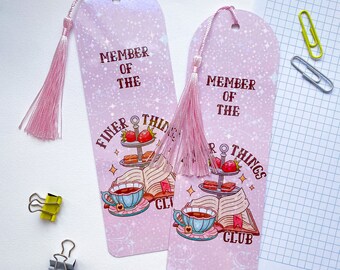 Finer Things Club Bookmark, The Office TV Show Dunder Mifflin Pam Beesly Book Club, No Paper No Plastic, Sparkly Laminated Tassel Bookmark
