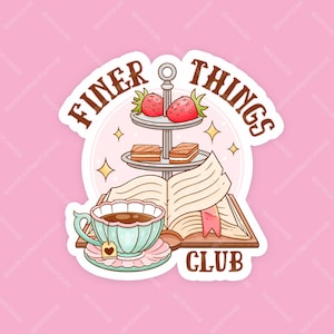 Adesivo The Finer Things Club, The Office TV Show Dunder Mifflin Pam Beesly Book Club, Niente carta, niente plastica, Adesivo fustellato scintillante