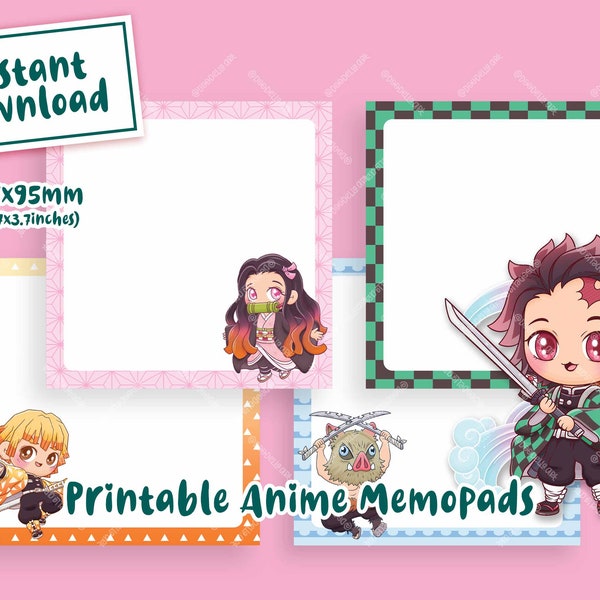 Anime Chibi Character Printable Memopads - Téléchargement instantané Memo Pad Manga Digital Ready To Print Files - Journaling Bujo Stationery