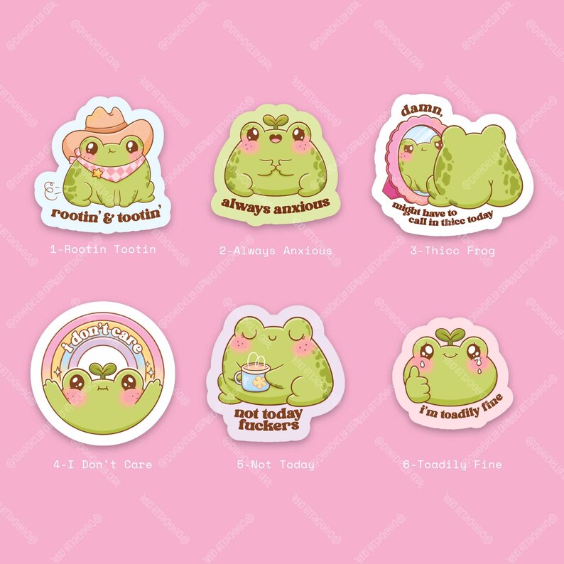 Sassy Frog Stickers, Rootin Tootin Cowboy, Always Anxious, Thicc Butt