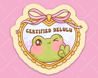 Certified Delulu Sticker, Coquette Heart Locket with Froggy Photo Sticker Flake, Delulu is the Solulu Meme, Kawaii Frog Die Cut Sticker