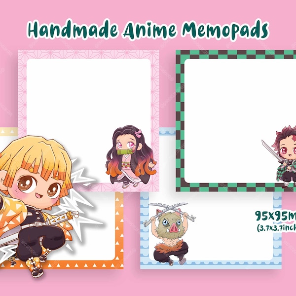 Anime Themed Chibi Memopads - Handmade Manga Inspired Character Memopad Mini Notepad - 30 Tear Off Sheets - Stationery Journaling Bujo