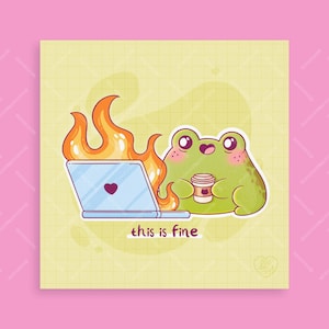 Das ist feiner Frosch mit Laptop Meme - Illustrierter Fetter Froggy Kunstdruck - Mini, Quadrat, A5, A6, Postkartendruck - Kawaii Wandrahmen Dekor
