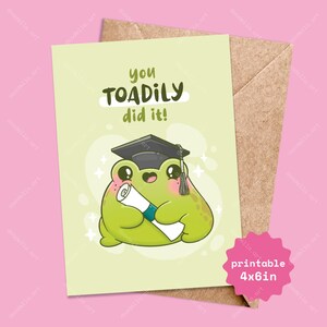 Cartão de felicitações para imprimir com sapo, trocadilho ilustrado com sapo gordinho para formatura do ensino médio, cartão de felicitações A6 de 4 x 6 polegadas para download digital