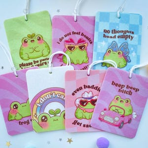 Cute Frog Car Air Freshener, Sassy Funny Frog Pun Designs, Rectangular Air Freshie, Scented Felt Car Closet Accessory, Gift for Frog Lovers