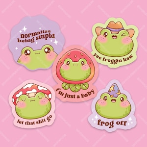 Freche Frosch-Aufkleber, Normalisieren Sie, die dumme Cowboy-Pilz-Zauberer-Frosch-Aufkleber-Flocken, Kawaii-Frösche mit Wortspielen sterben geschnittene matte Aufkleber