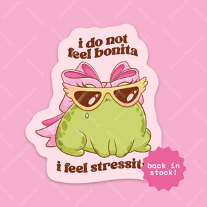 Adesivo Don't Feel Bonita Feel Stressita, Adesivo Coquette Pink Bow Froggy Flake, Adesivo Sassy Meme Frog, Adesivo Kawaii Rana Fustellato Opaco