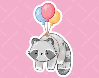 Adesivo Trash Panda, Kawaii Racoon con Palloncini Vinile Impermeabile Fustellato, Adesivo Lucido, Acquista Uno e Prendine Uno Gratis