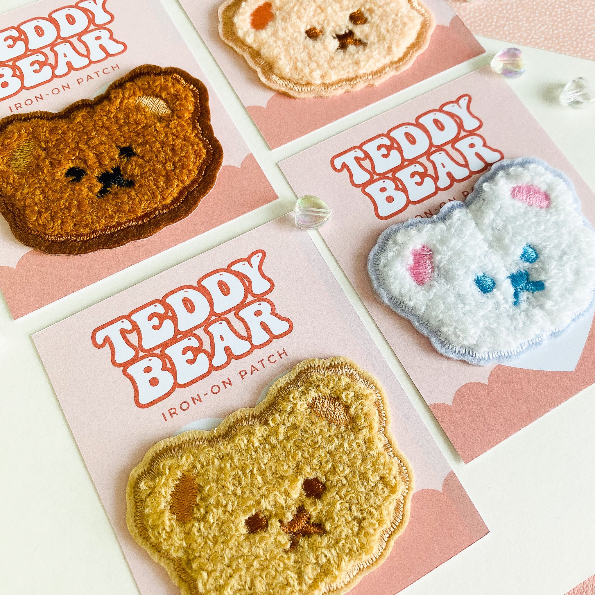 Kawaii Teddy Bear Patches - Fluffy Sherpa Embroidered Bears Heads Iron-On, Sew-On Appliques, Self-Adhesive, DIY Chenille Patch Sticker