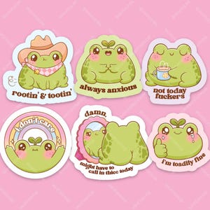 Freche Frosch-Aufkleber, Rootin Tootin Cowboy, immer ängstlich, dicke Hintern-Frosch-Flocke, Badass-Frosch-Aufkleber, Kawaii-Frosch-die geschnittene matte Aufkleber