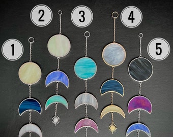 Moon Phase Wall Hanging, Christmas Gift for best friend, Unique Birthday gifts for women, wall decor gifts for her handmade stained glass