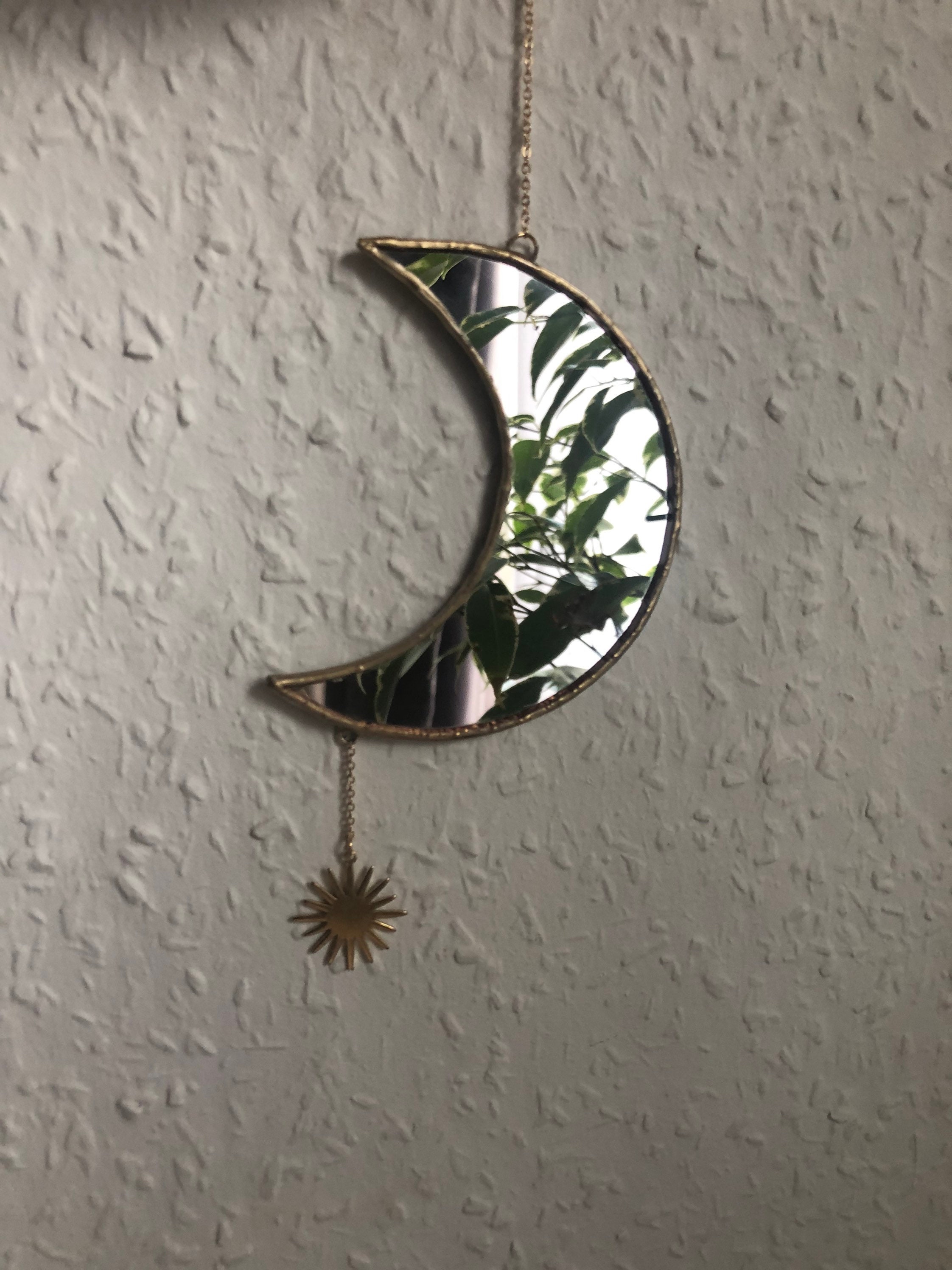 Crescent Moon mirror wall hanging gold edge small home decor/ Etsy