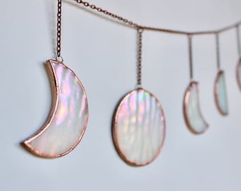 Stained Glass Moon Phase Wall Hanging: Iridescent Celestial Decor