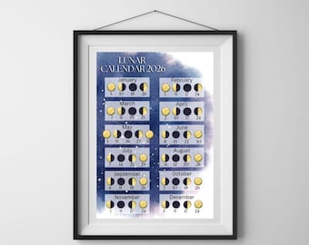 2026 Lunar Calendar Printable PDF , Moon Cycle Unique Calendar