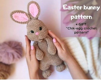 Crochet pattern Easter Bunny + gift pattern Easter chicken-egg, Amigurumi bunny crochet pattern