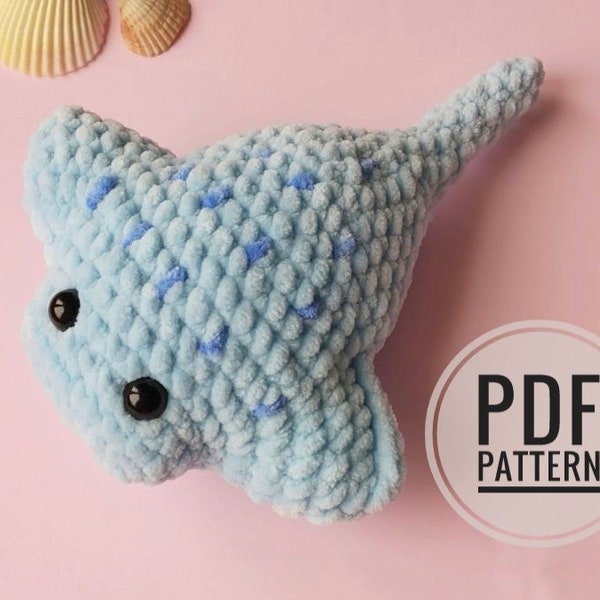 Stingray crochet pattern do not have sewn parts, amigurumi manta ray crochet pattern