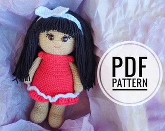 DOLL crochet pattern, amigurumi stuffed doll crochet pattern in English, PDF tutorial