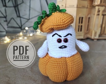 Ghost in pumpkin crochet pattern, amigurumi ghost Halloween crochet pattern, pumpkin pattern