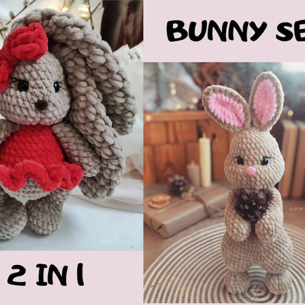 Bunny SET 2 en 1 crochet pattern, Tutoriel pdf Amigurumi Bunny, Crochet Rabbit Pattern
