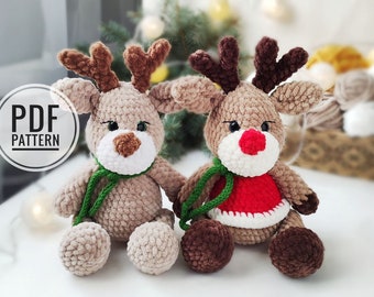 Christmas DEER crochet pattern, amigurumi reindeer pattern in English